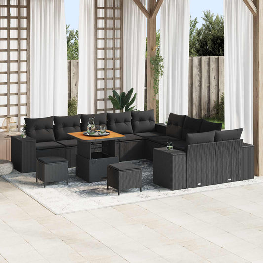 Set Divano da Giardino con cuscino 13 pcs Nero polyrattan | homemem39