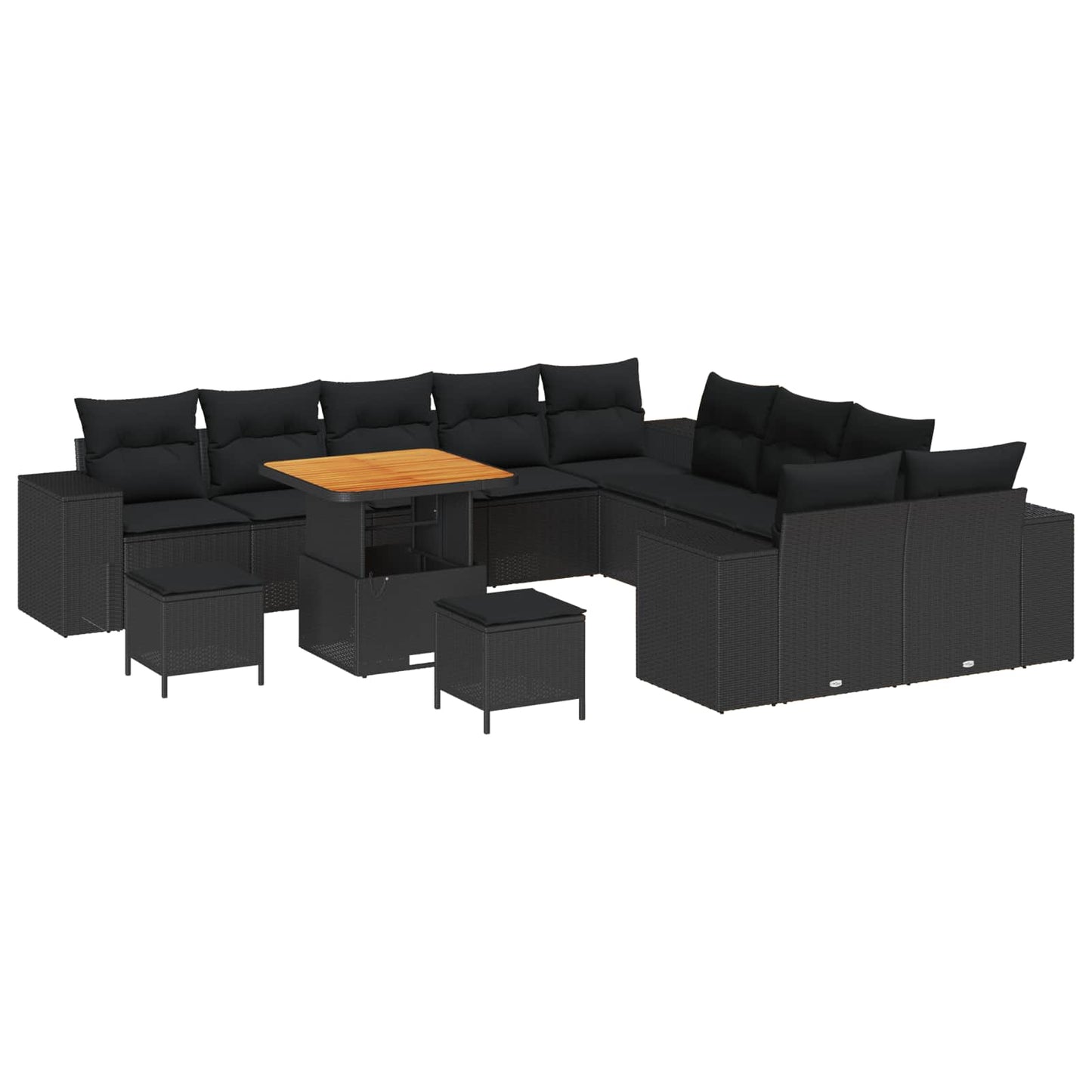 Set Divano da Giardino con cuscino 13 pcs Nero polyrattan