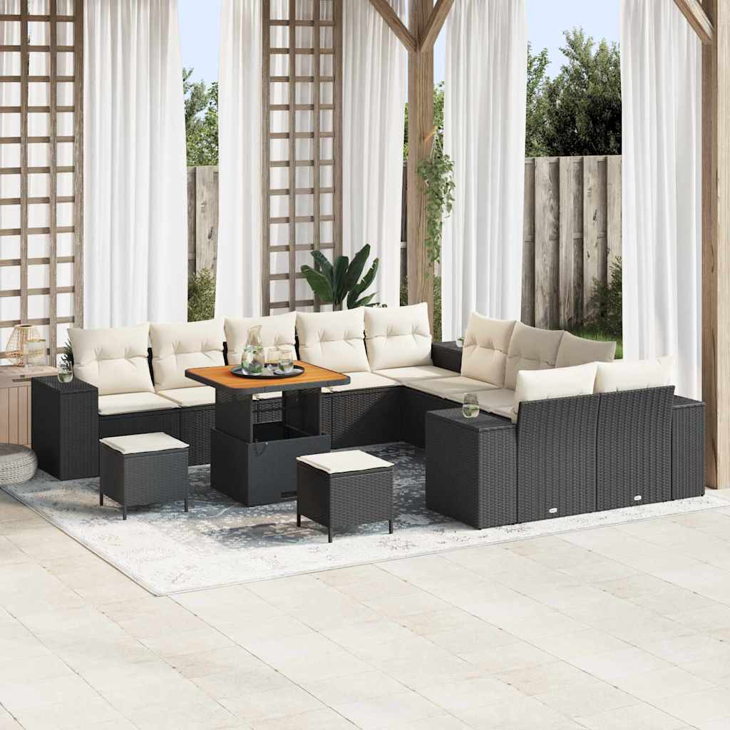 Set Divano da Giardino con cuscino 13 pcs Nero polyrattan