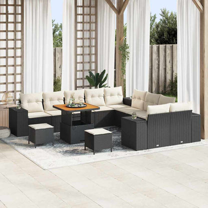Set Divano da Giardino con cuscino 13 pcs Nero polyrattan
