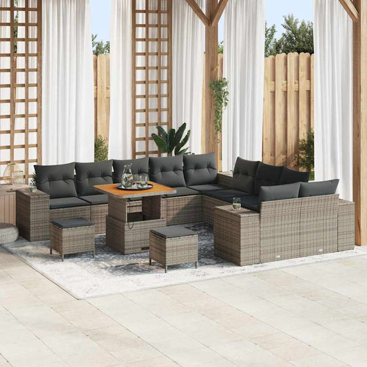 Set Divano da Giardino con cuscino 13 pcs Grigio polyrattan