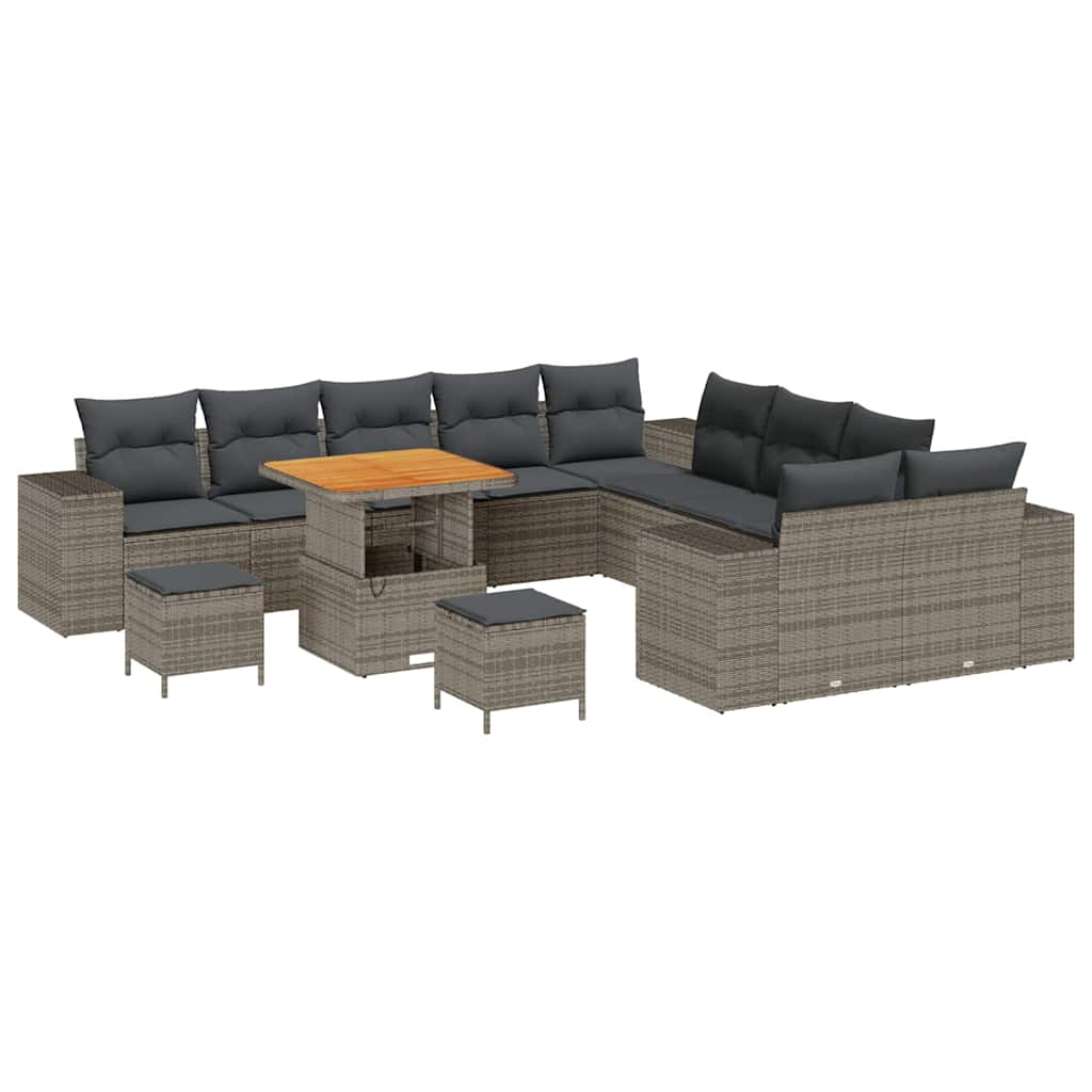 Set Divano da Giardino con cuscino 13 pcs Grigio polyrattan