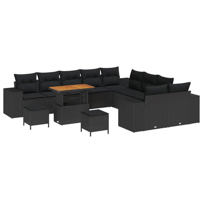 Set Divano da Giardino con cuscino 13 pcs Nero polyrattan