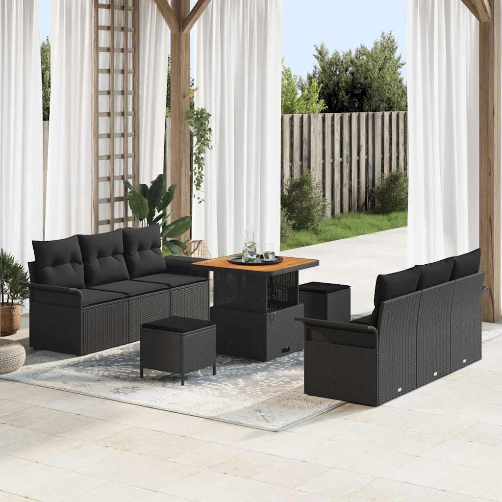 Set Divano da Giardino 9 pcs Nero polyrattan - homemem39