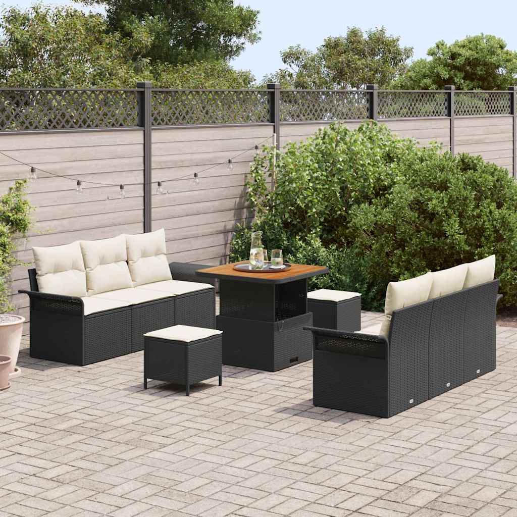 Set Divano da Giardino 9 pcs Nero polyrattan - homemem39