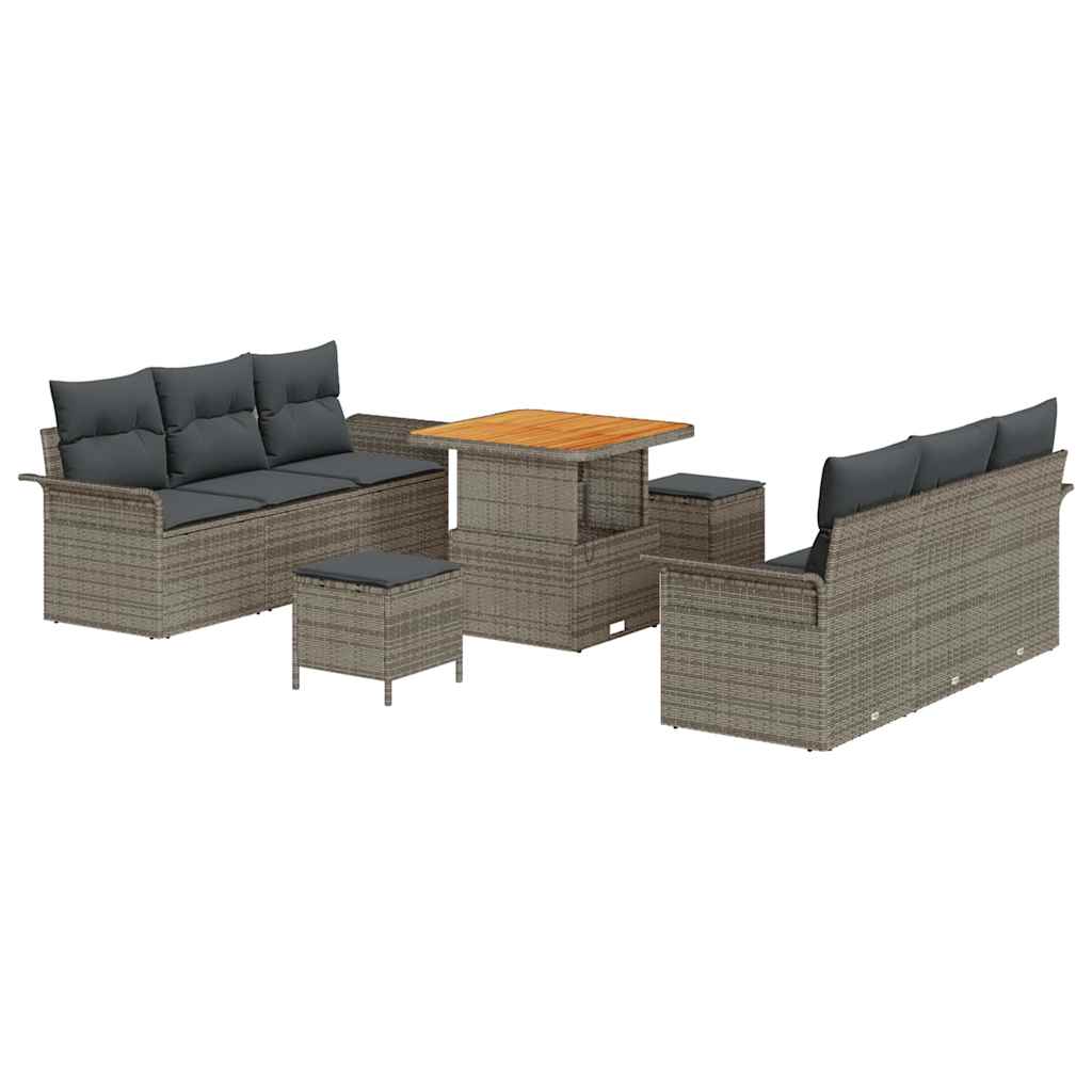 Set Divano da Giardino con cuscino 9 pcs Grigio polyrattan | homemem39