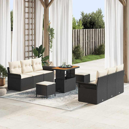 Set Divano da Giardino con cuscino 9 pcs Nero polyrattan