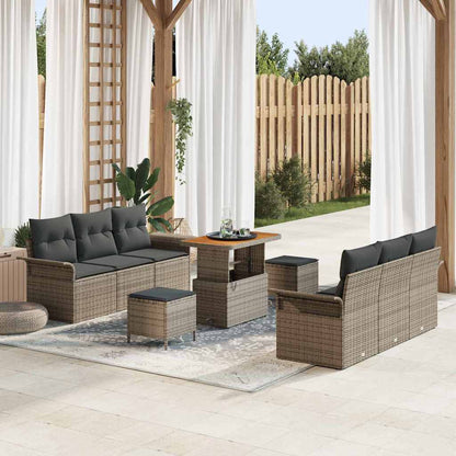 Set Divano da Giardino con cuscino 9 pcs Grigio polyrattan