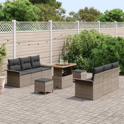 Set Divano da Giardino con cuscino 9 pcs Grigio polyrattan