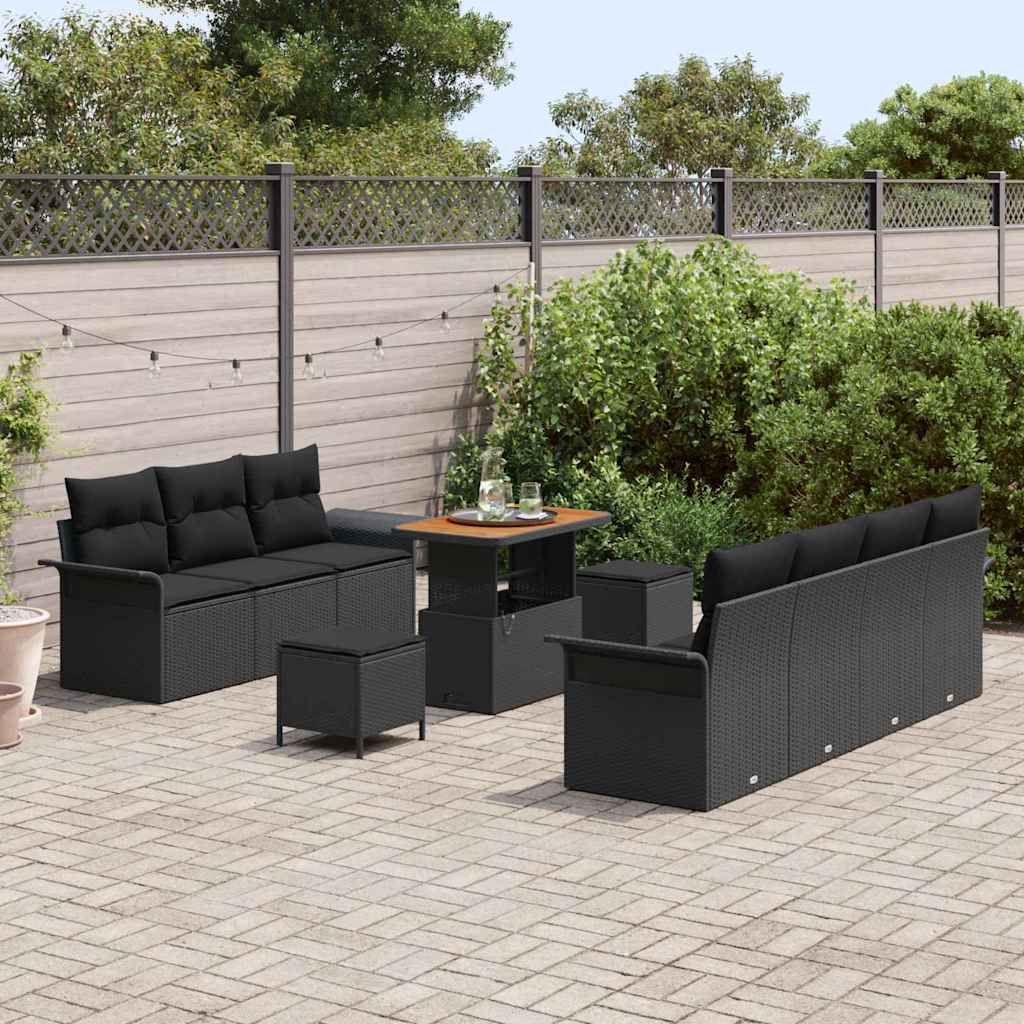 Set Divano da Giardino 10 pcs Nero polyrattan - homemem39