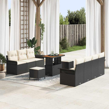 Set Divano da Giardino con cuscino 10 pcs Nero polyrattan