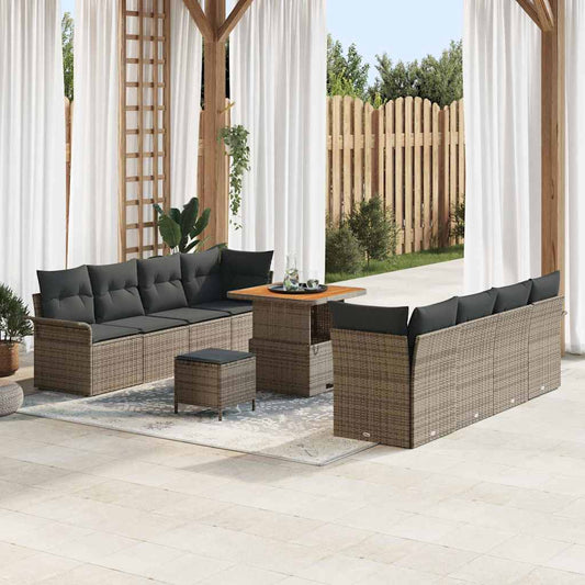 Set Divano da Giardino con cuscino 11 pcs Grigio polyrattan