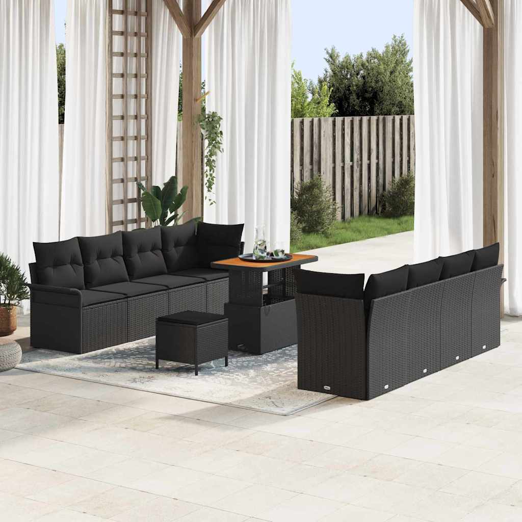 Set Divano da Giardino 11 pcs Nero polyrattan - homemem39