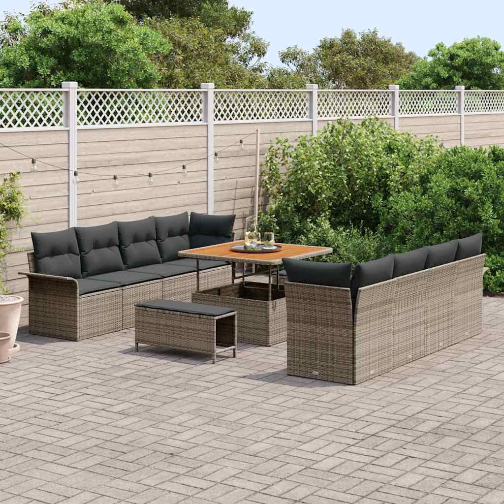 Set Divano da Giardino con cuscino 11 pcs Grigio polyrattan