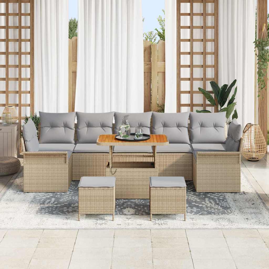 Set Divano da Giardino con cuscino 10 pcs Beige polyrattan | homemem39