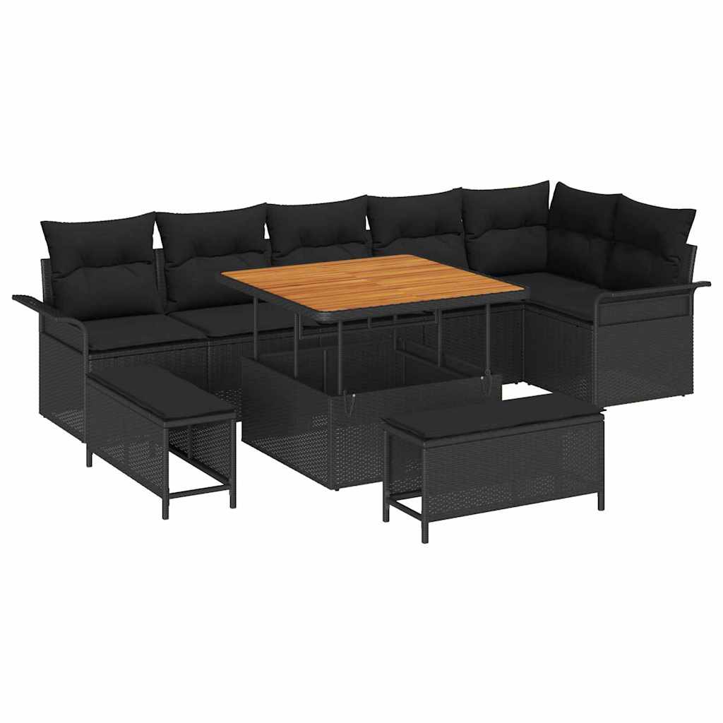 Set Divano da Giardino 9 pcs Nero polyrattan - homemem39