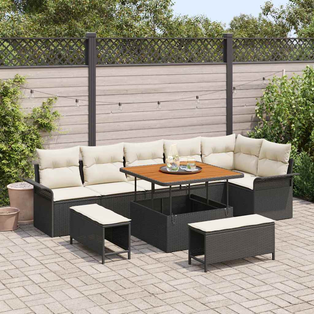 Set Divano da Giardino 9 pcs Nero polyrattan - homemem39