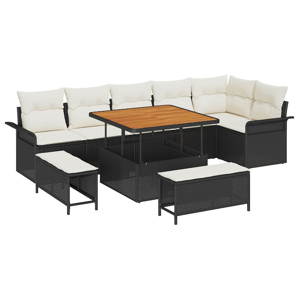 Set Divano da Giardino 9 pcs Nero polyrattan - homemem39