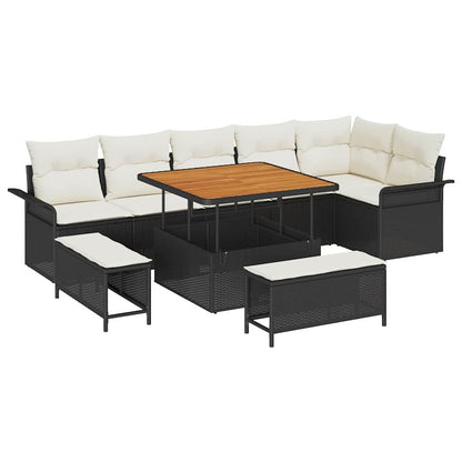 Set Divano da Giardino con cuscino 9 pcs Nero polyrattan