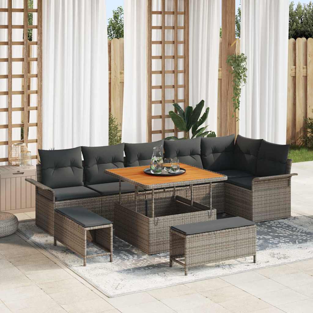 Set Divano da Giardino con cuscino 9 pcs Grigio polyrattan | homemem39