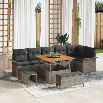 Set Divano da Giardino con cuscino 9 pcs Grigio polyrattan | homemem39