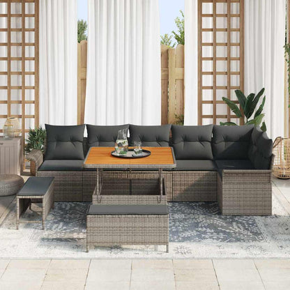 Set Divano da Giardino con cuscino 9 pcs Grigio polyrattan | homemem39