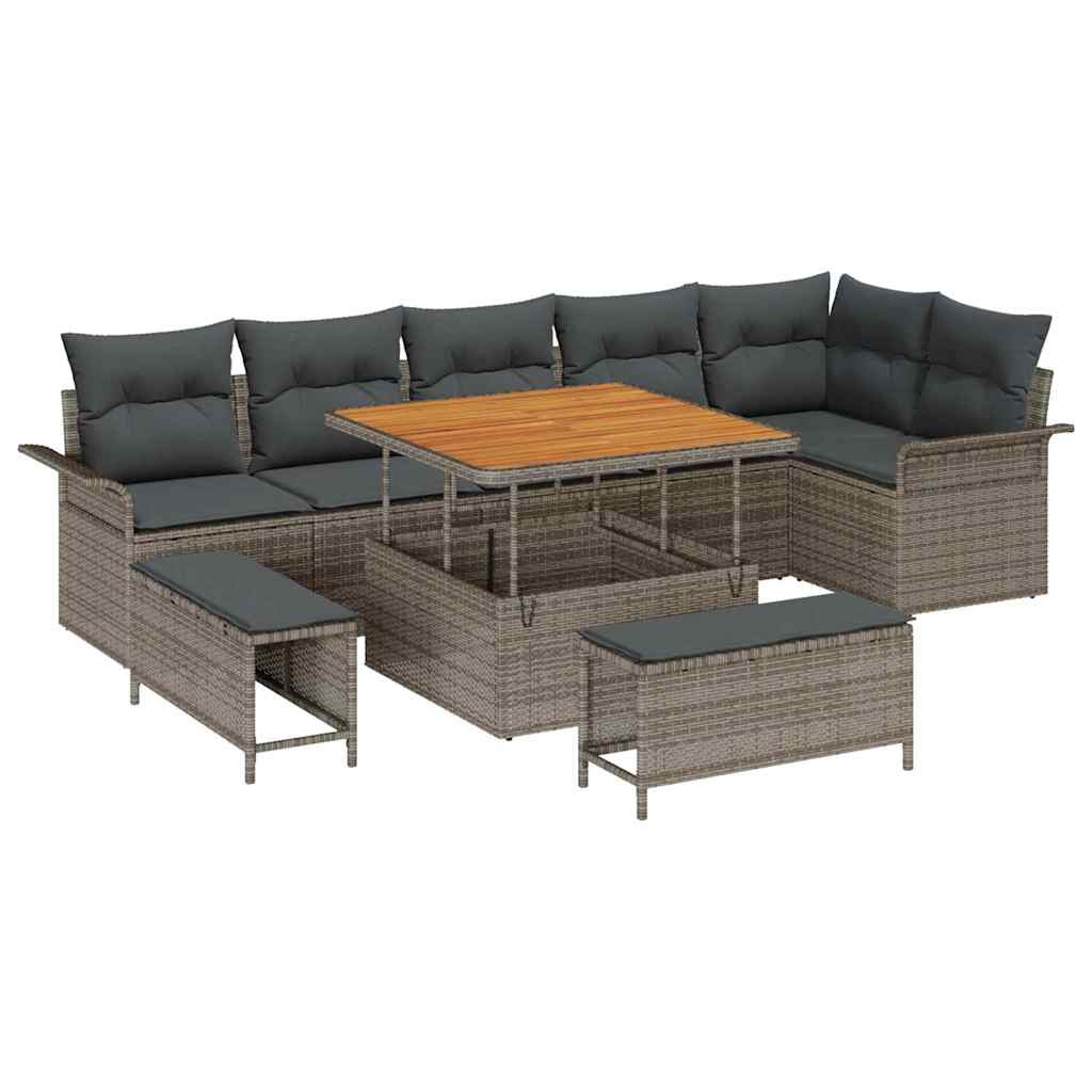 Set Divano da Giardino con cuscino 9 pcs Grigio polyrattan | homemem39