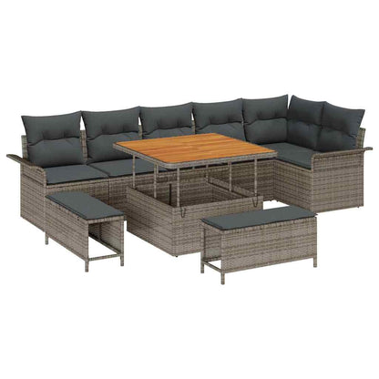 Set Divano da Giardino con cuscino 9 pcs Grigio polyrattan | homemem39