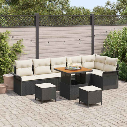 Set Divano da Giardino con cuscino 9 pcs Nero polyrattan