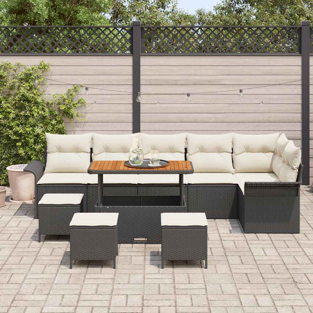 Set Divano da Giardino con cuscino 10 pcs Nero polyrattan | homemem39