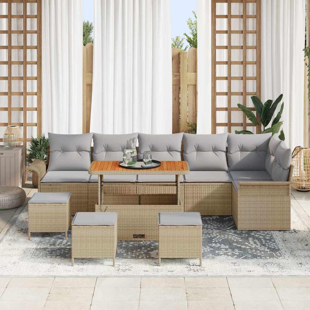 Set Divano da Giardino con cuscino 10 pcs Beige polyrattan