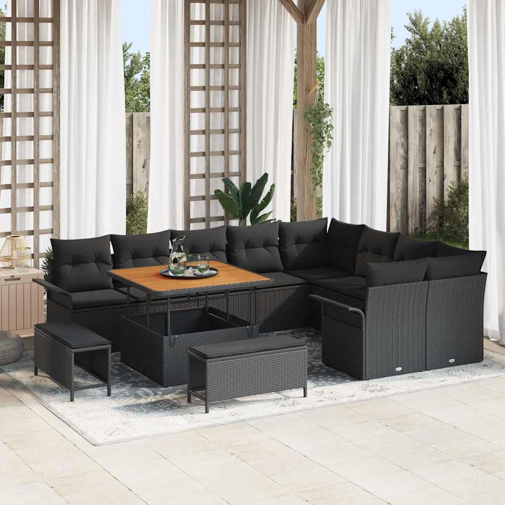 Set Divano da Giardino 12 pcs Nero polyrattan - homemem39