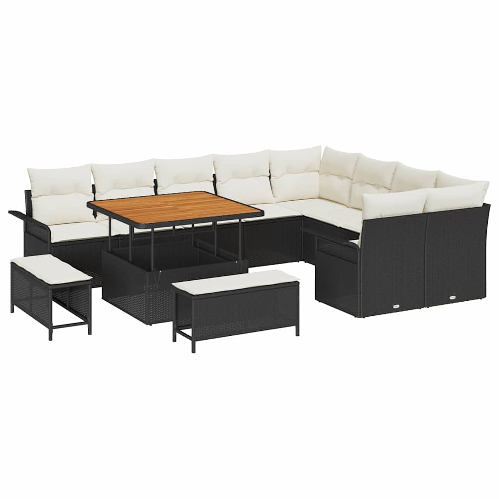 Set Divano da Giardino con cuscino 12 pcs Nero polyrattan | homemem39
