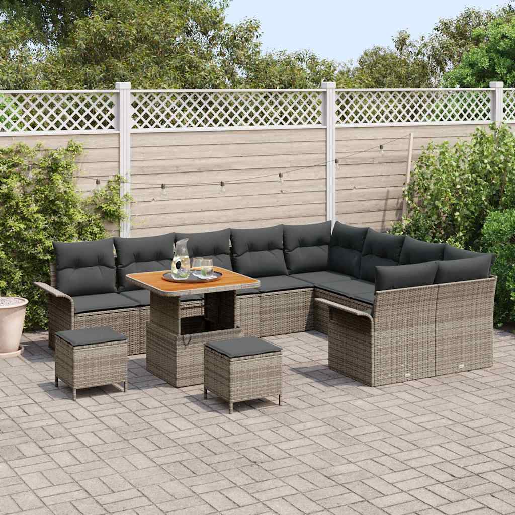 Set Divano da Giardino con cuscino 12 pcs Grigio polyrattan