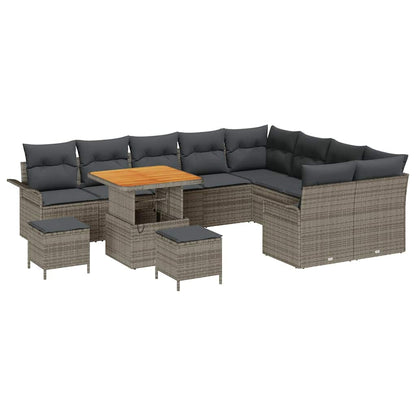 Set Divano da Giardino con cuscino 12 pcs Grigio polyrattan