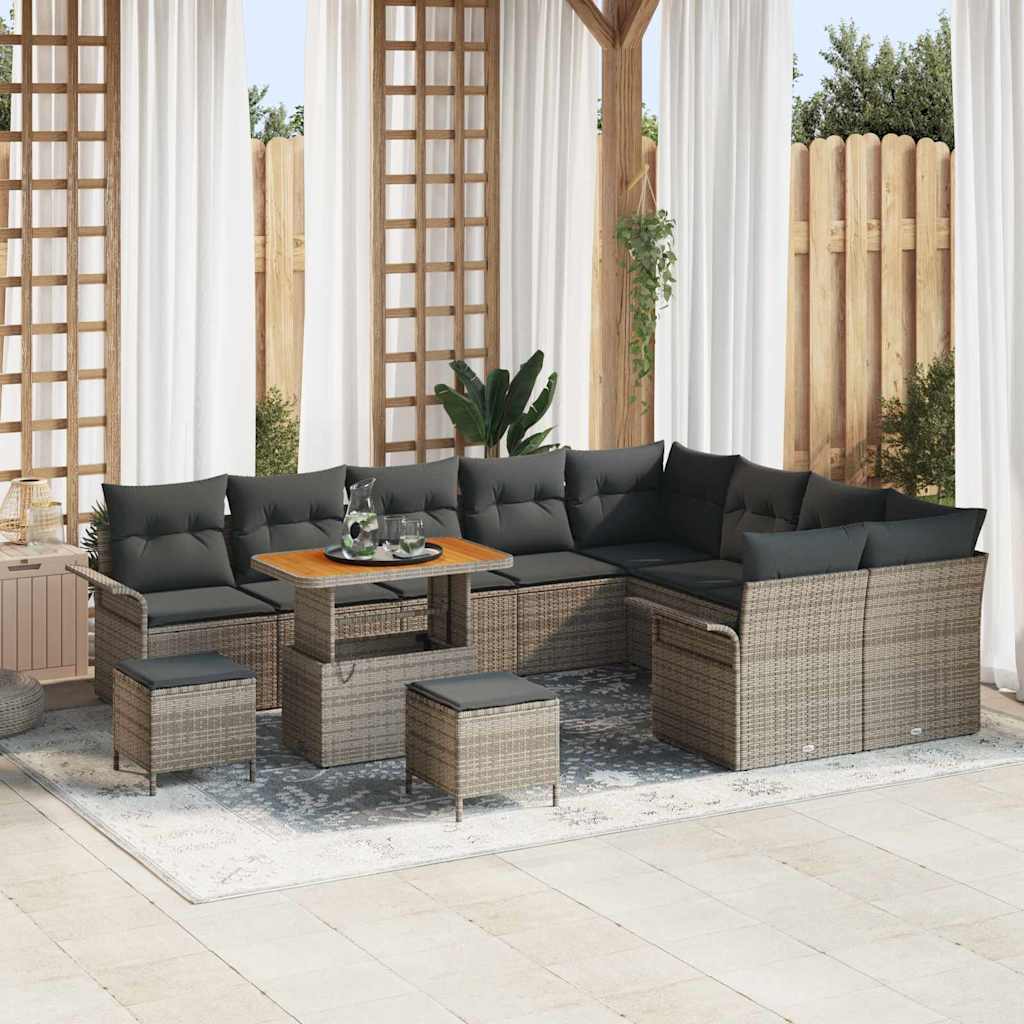 Set Divano da Giardino con cuscino 12 pcs Grigio polyrattan