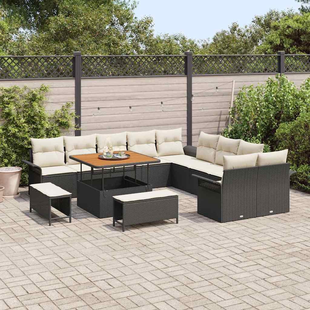 Set Divano da Giardino con cuscino 13 pcs Nero polyrattan