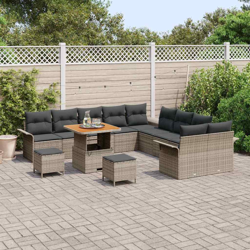 Set Divano da Giardino con cuscino 13 pcs Grigio polyrattan