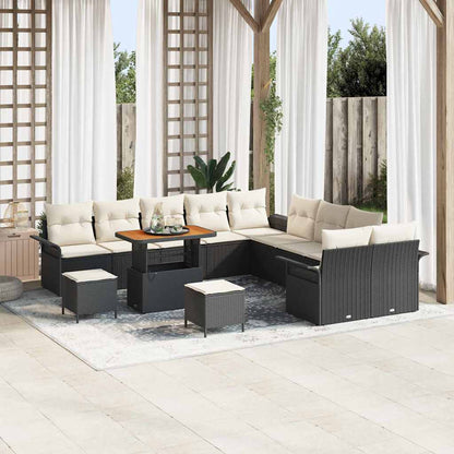 Set Divano da Giardino con cuscino 13 pcs Nero polyrattan | homemem39