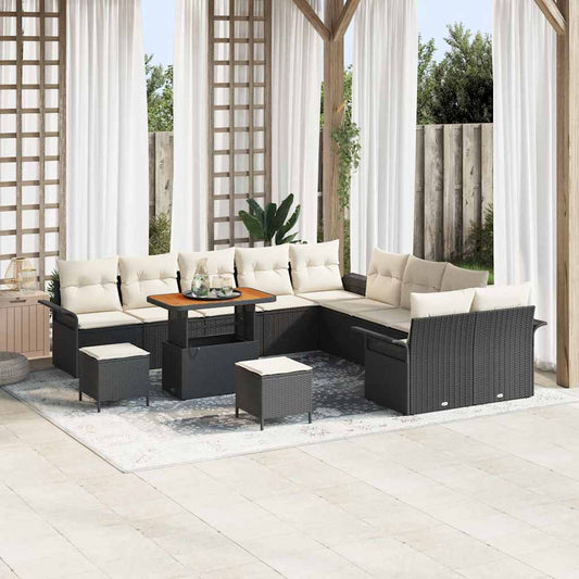Set Divano da Giardino con cuscino 13 pcs Nero polyrattan | homemem39