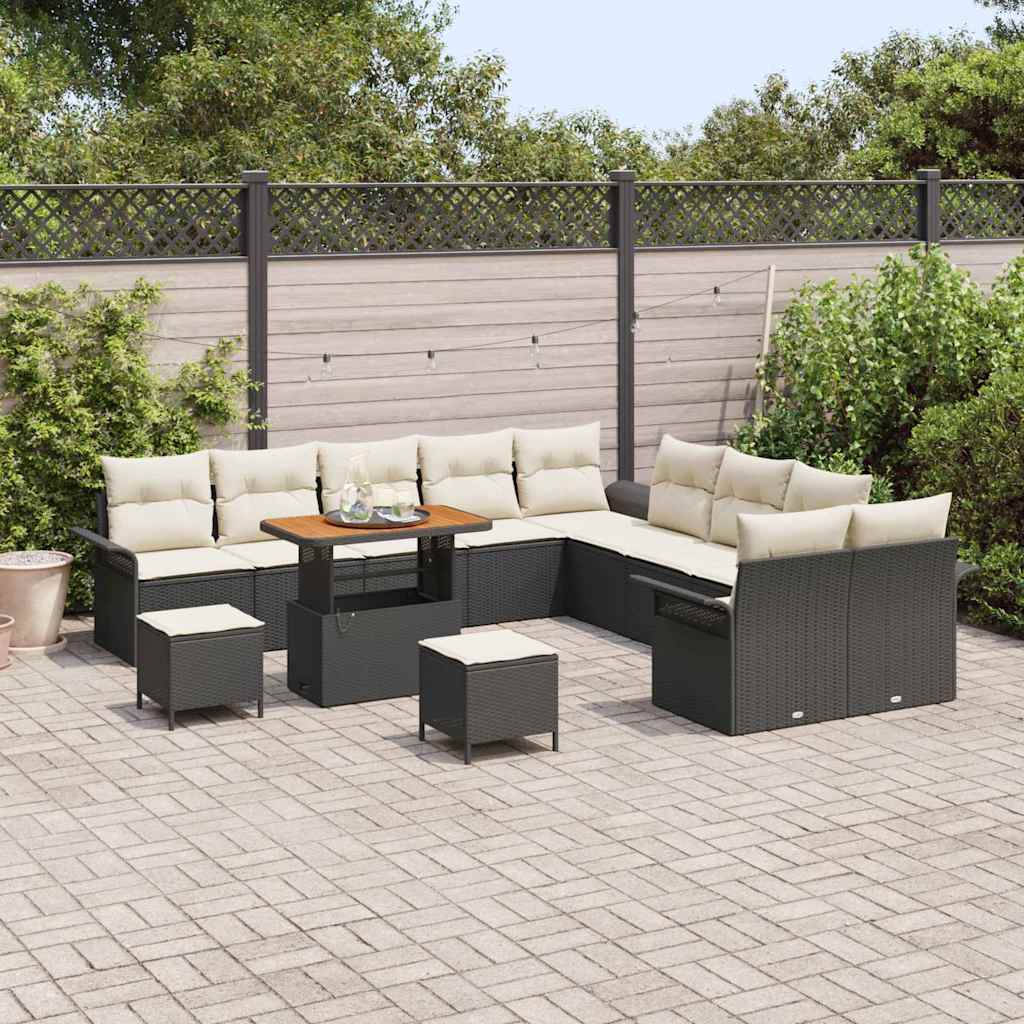 Set Divano da Giardino con cuscino 13 pcs Nero polyrattan | homemem39