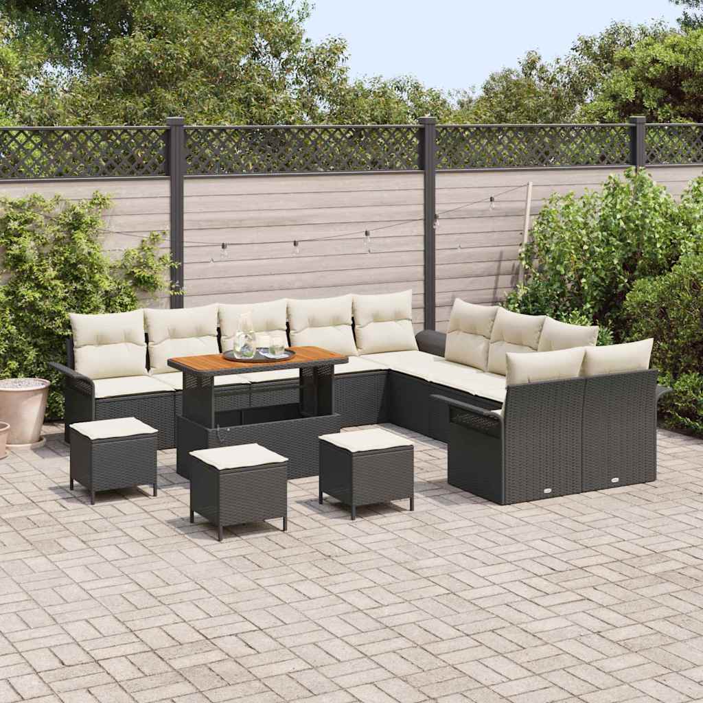 Set Divano da Giardino con cuscino 14 pcs Nero polyrattan