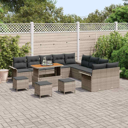Set Divano da Giardino con cuscino 14 pcs Grigio polyrattan