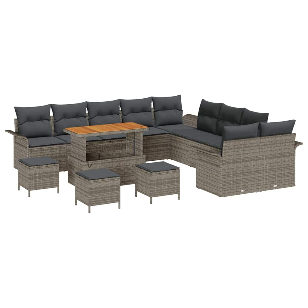 Set Divano da Giardino con cuscino 14 pcs Grigio polyrattan