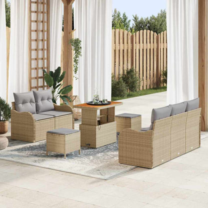 Set Divano da Giardino con cuscino 8 pcs Beige polyrattan
