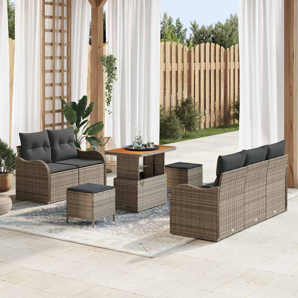 Set Divano da Giardino con cuscino 8 pcs Grigio polyrattan