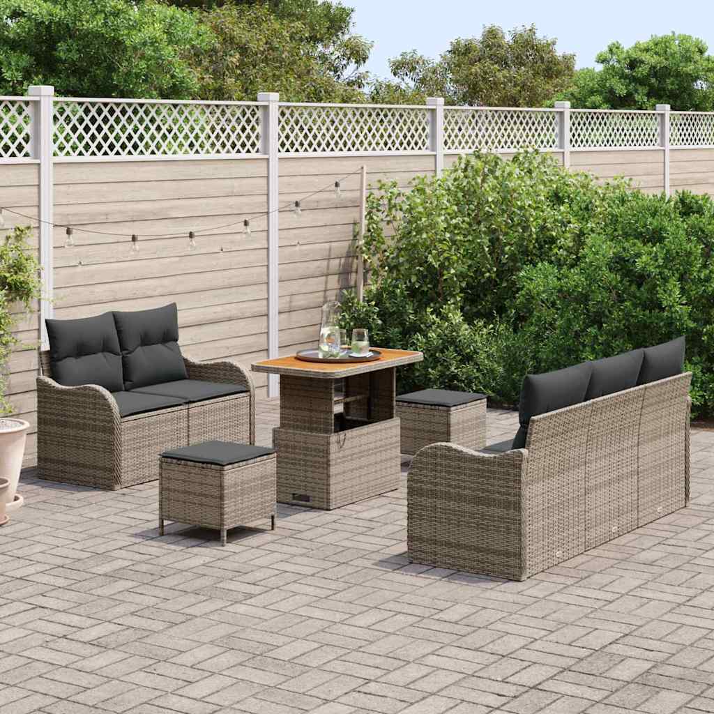 Set Divano da Giardino con cuscino 8 pcs Grigio polyrattan