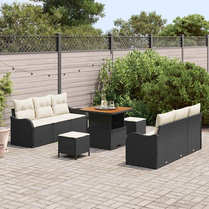 Set Divano da Giardino con cuscino 9 pcs Nero polyrattan