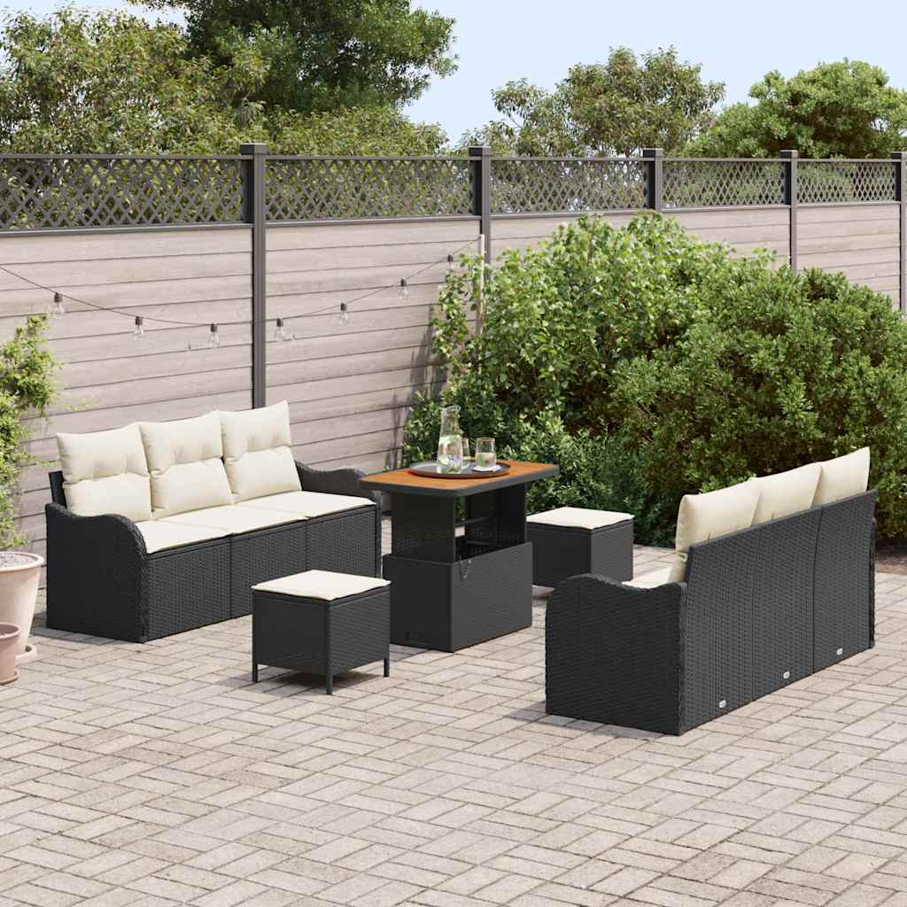 Set Divano da Giardino con cuscino 9 pcs Nero polyrattan | homemem39