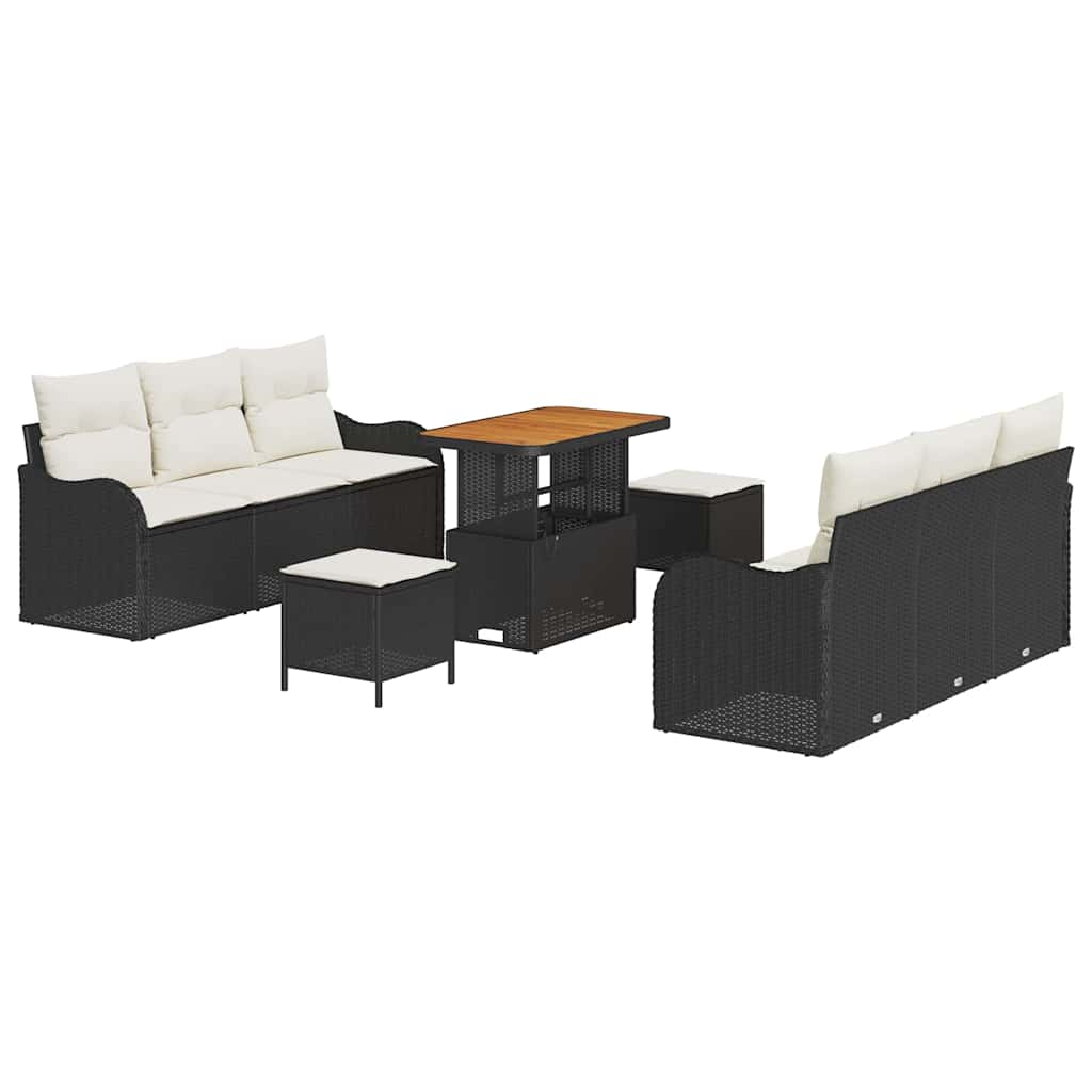Set Divano da Giardino con cuscino 9 pcs Nero polyrattan | homemem39